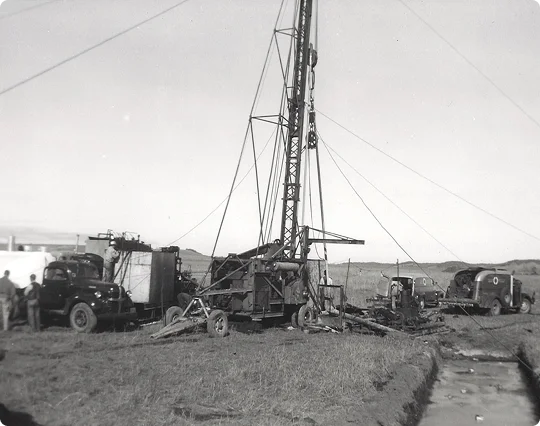 a group of trucks in a field